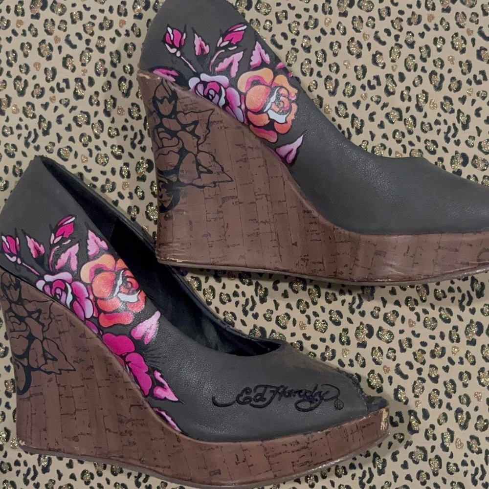 ed hardy wedge heels